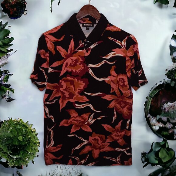 Express Other - Express ★ Men's Polo - Hawaiian Sunburst Floral Print
